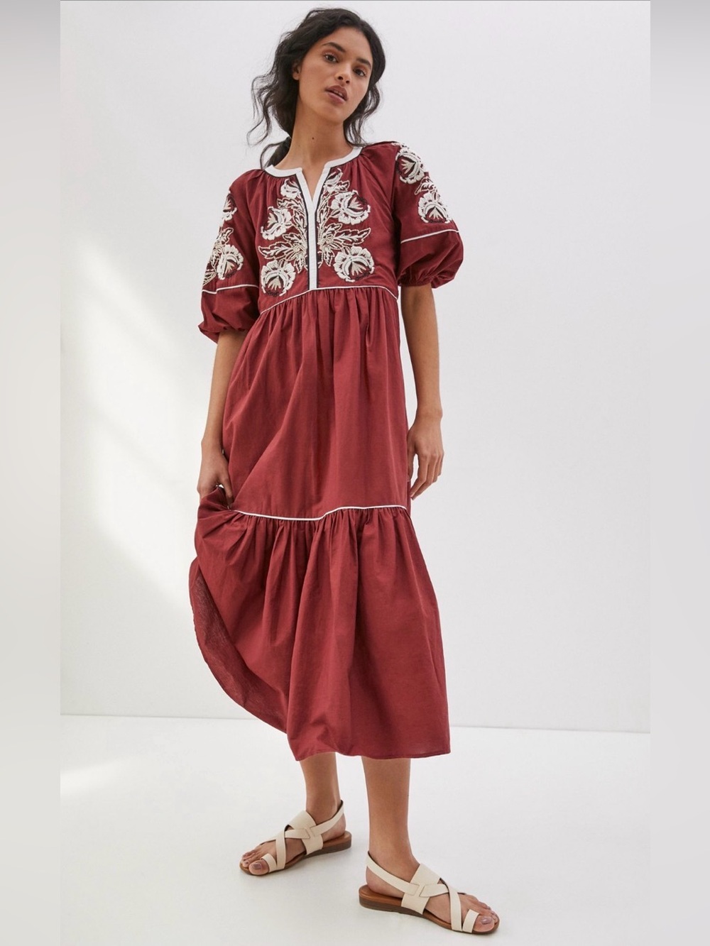 Anthropologie Gretel Embroidered Maxi Dress in Russet Brown Size XS - Picture 1 of 8